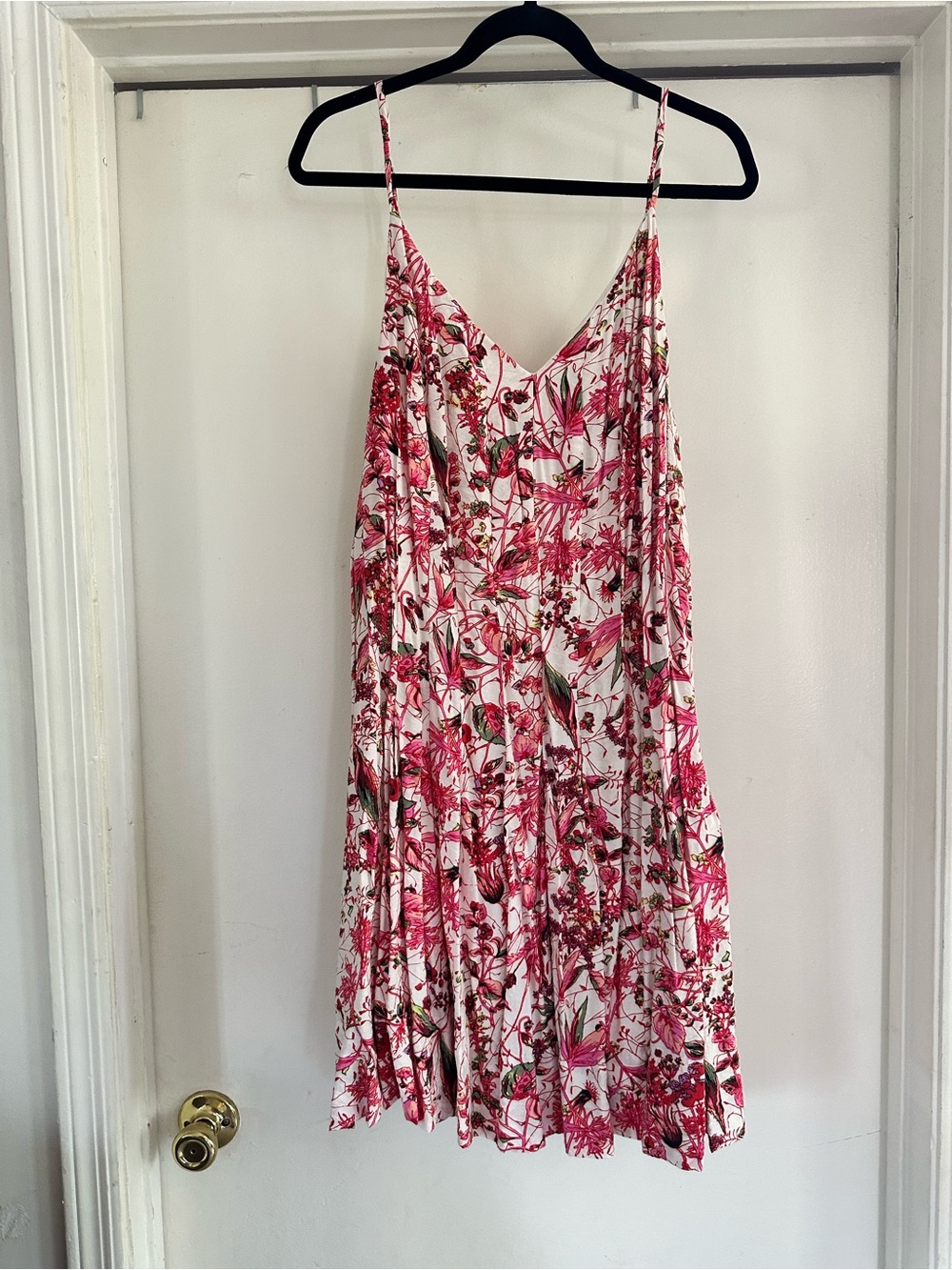 Anthropologie White Slip Dress with Pink Floral Print
